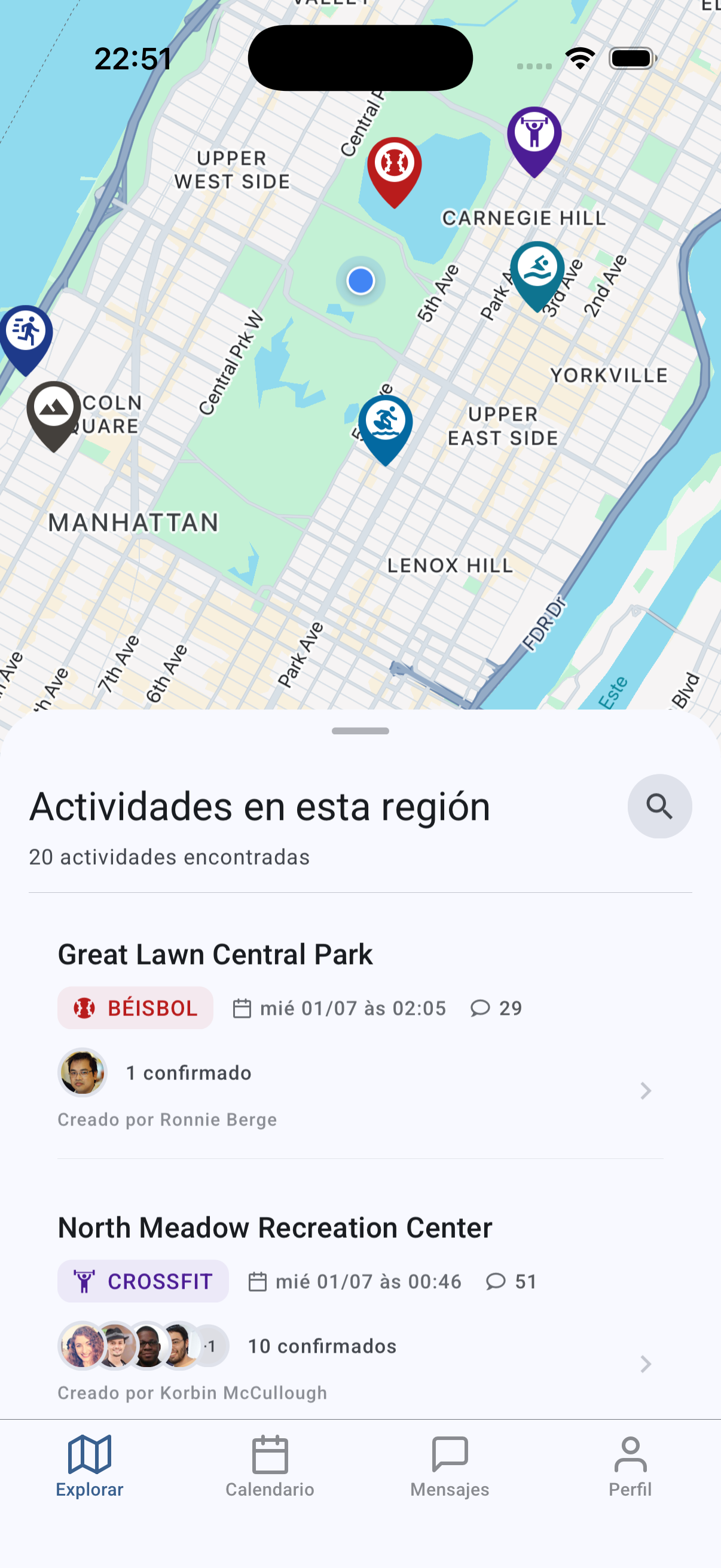 Tela do mapa do app Bora