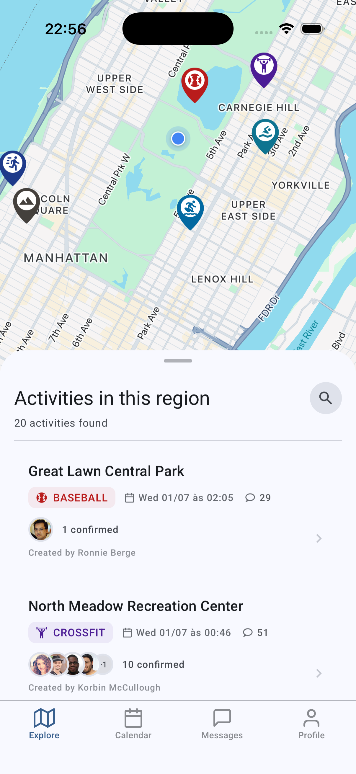 Tela do mapa do app Bora