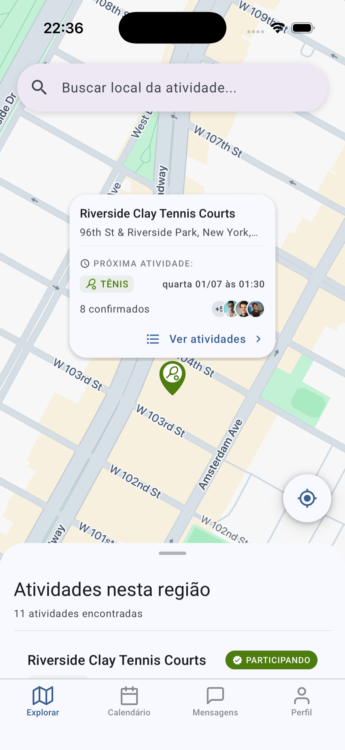 Tela do app: Explore o mapa