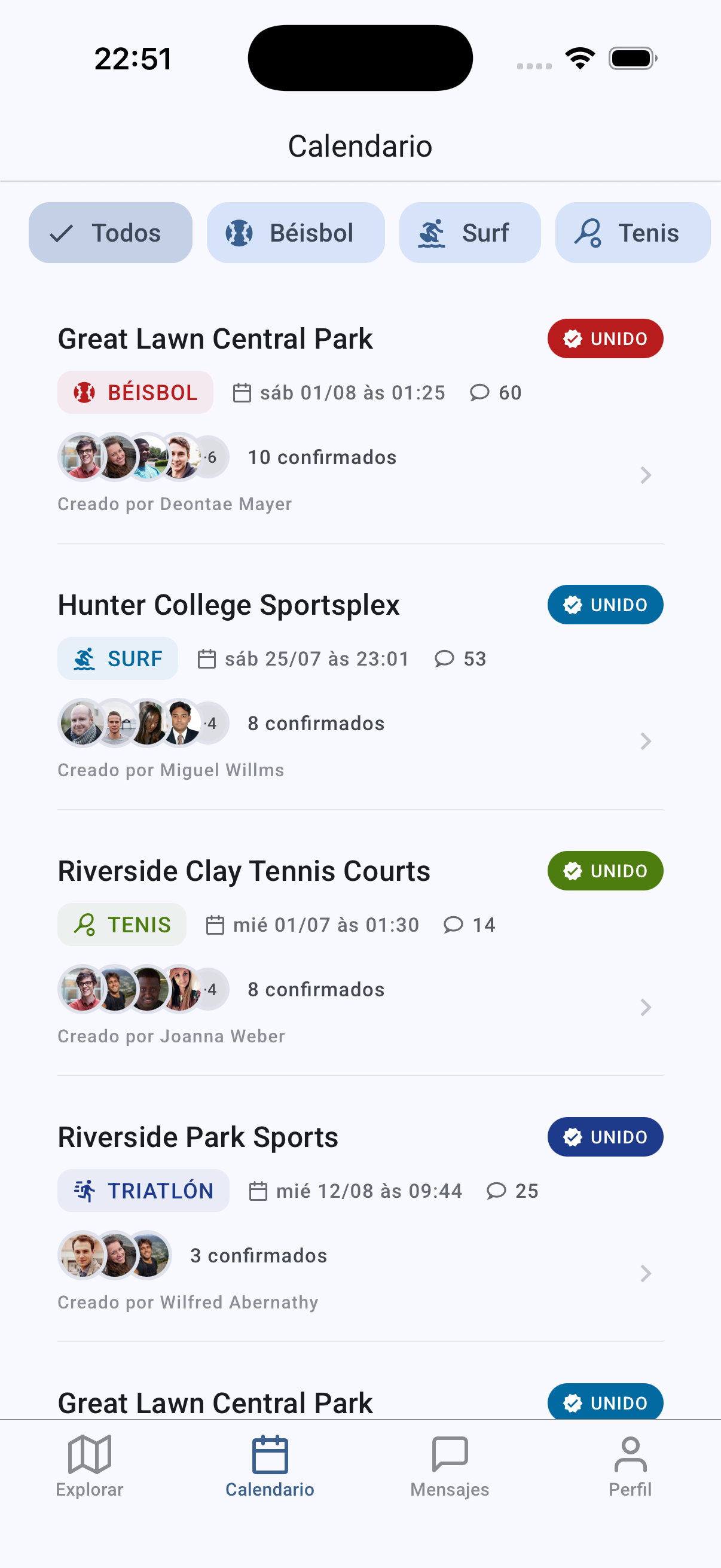 Tela do app: Ve los encuentros