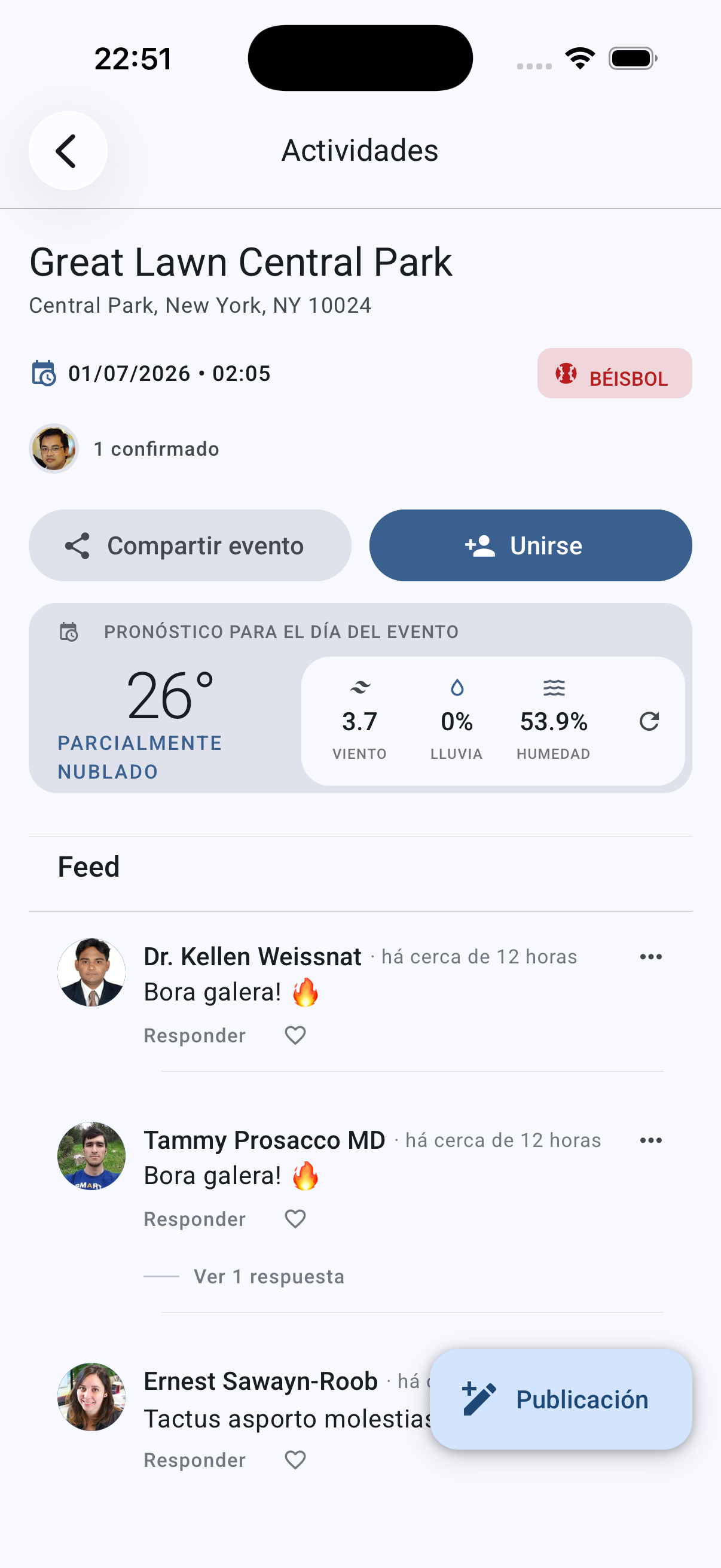 Tela do app: Coordina el encuentro