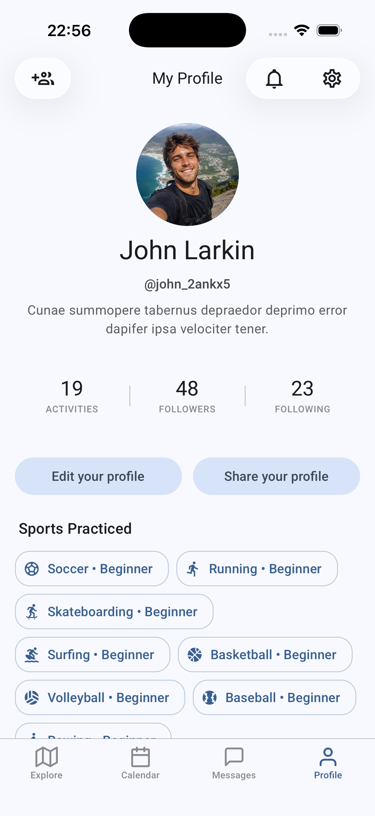 Tela do app: Build your profile