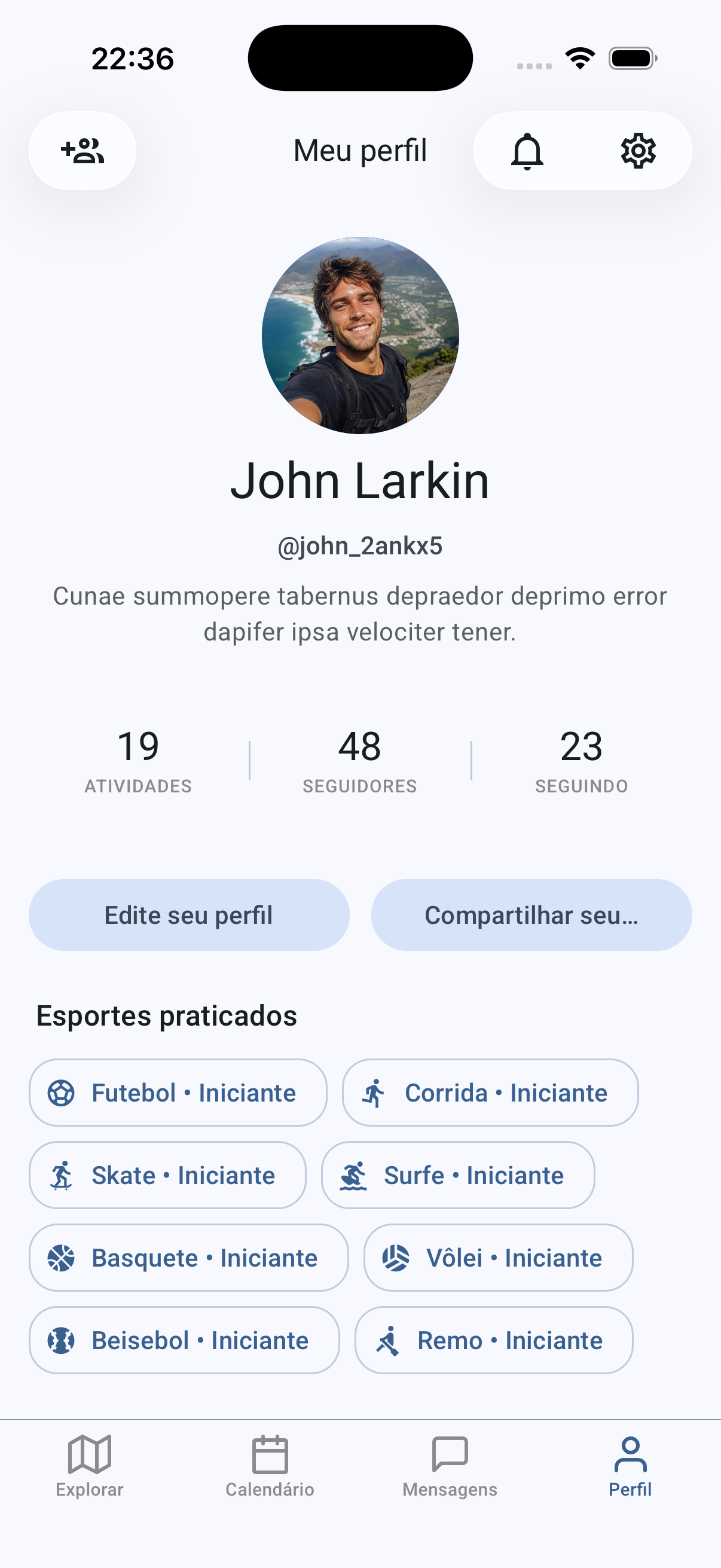 Tela do app: Monte seu perfil